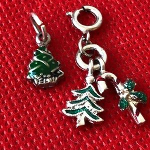 2 Christmas tree candy cane charms for a bracelet